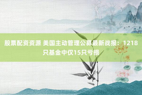 股票配资资源 美国主动管理公募最新战报：1218只基金中仅15只亏损